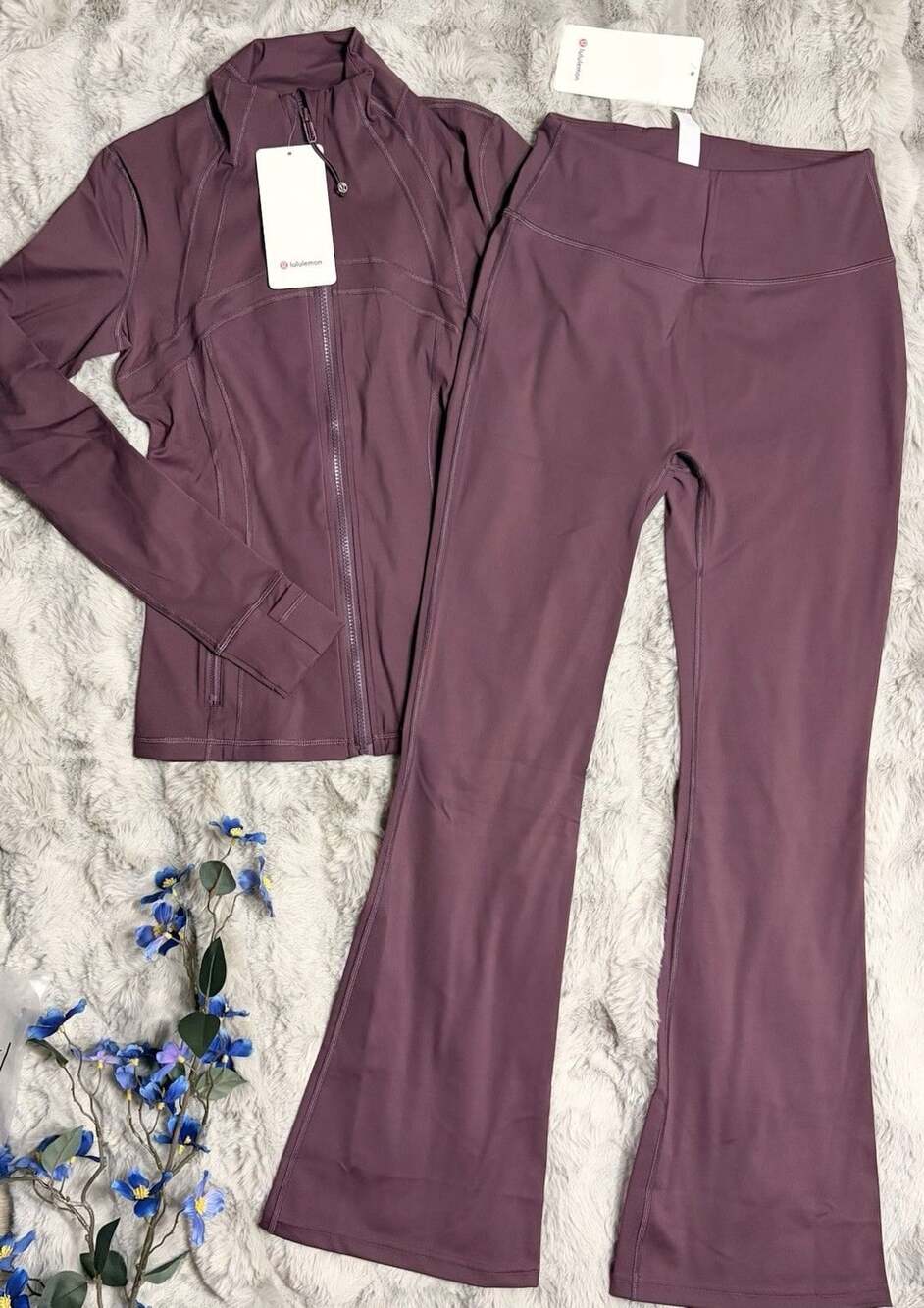 lululemon athletica Women's Plum Flare Leggings & Zip Jacket Set Size 10 (L)